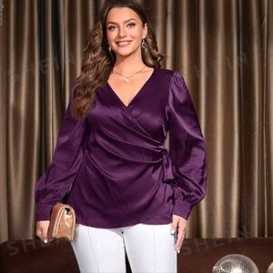 Purple Wrap around Blouse, 22, Emery Rose from Shein. Holiday Party Ready!
